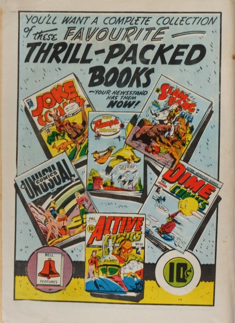 Back Cover for Red Hot Comics No. 3 which shows the books that Bell Features actually put out, all of them with American reprints inside.