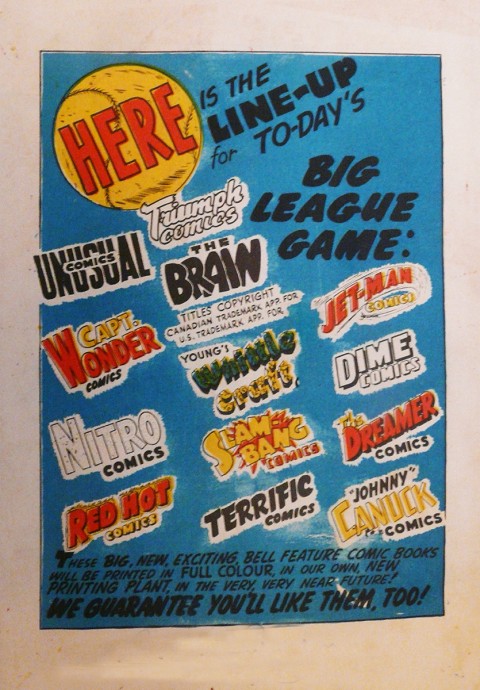 Back cover of Slam-Bang Comics No. 8. I wonder if there were ash-can prototypes for all these titles?