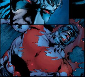 Oh hey, it’s Nightwing’s “symbol”…but in blood. That’s clever eh?