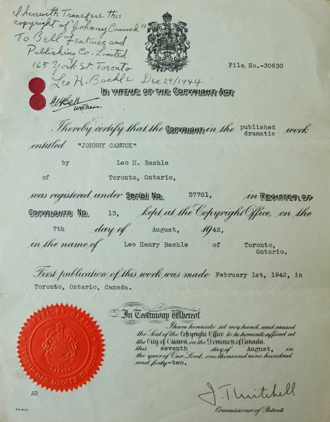 Document with Leo signing over the rights to Johnny to Cy Bell in late 1944.