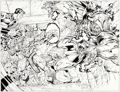 Fantastic Four issue 6 pages 4-5 by Jim Lee and Scott Williams.  Source.