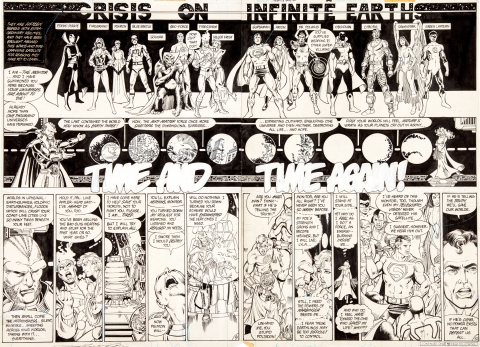 Crisis On Infinite Earths issue 2 pages 9-10 by George Perez and Dick Giordano.  Source.