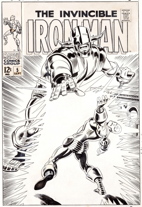 Iron Man issue 5 cover by George Tuska and Frank Giacoia.  Source.