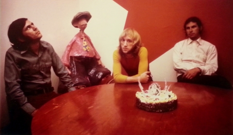 Hirsh, "Smith, and Loubert celebrating Johnny Canuck's birthday