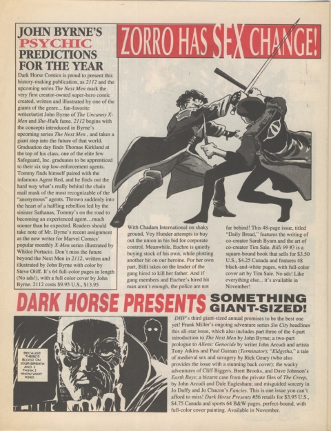 Dark Horse Insider November 1991 page 4