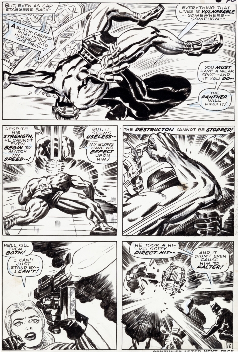 Captain America issue 100 page 16 by Jack Kirby and Syd Shores.  Source.