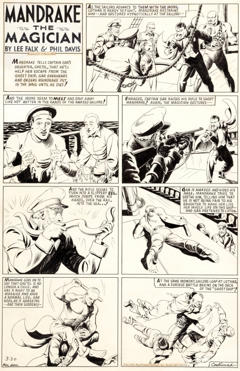 Mandrake The Magician Sunday 3-30-1941 by Phil Davis.  Source.