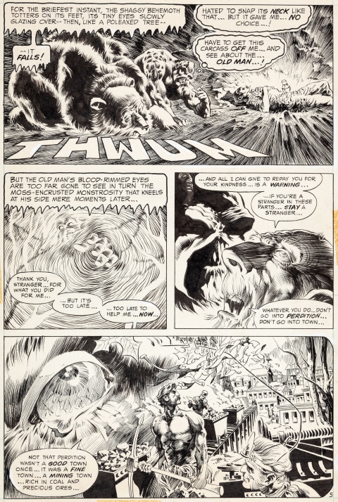 Swamp Thing issue 8 page 5 by Bernie Wrightson.  Source.