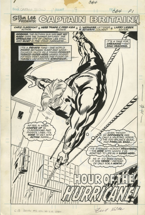 Captain Britain issue 4 splash by Herb Trimpe and Fred Kida.  Source.