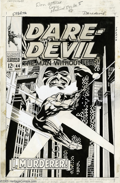 Daredevil issue 44 cover by Gene Colan and Jim Steranko. Source.