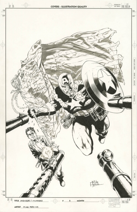 Avengers/Invaders issue 2 cover by Mike Perkins. Source.