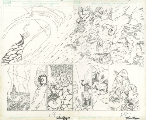 Defenders issue 2 pages 8-9 by Kevin Maguire.  Source.