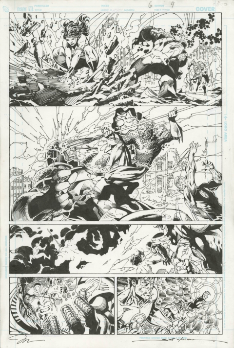 Justice League issue 6 page 9 by Jim Lee and Scott Williams.  Source.