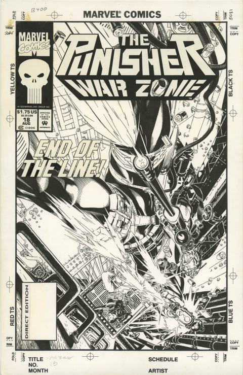 Punisher War Zone issue 18 cover by Michael Golden.  Source.