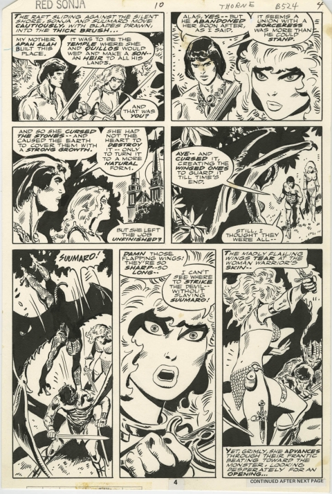 Red Sonja issue 10 page 4 by Frank Thorne.  Source.