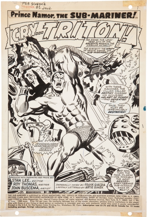 Sub-Mariner issue 2 splash by John Buscema and Frank Giacoia. Source.