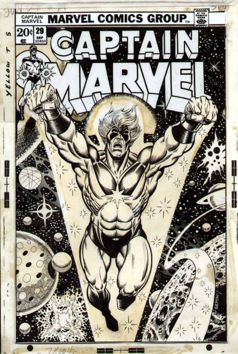 Captain Marvel issue 29 cover by Jim Starlin. Source.