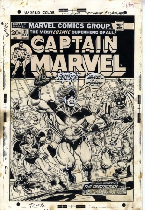 Captain Marvel issue 31 cover by Jim Starlin and Al Milgrom. Source.